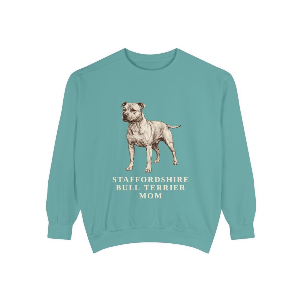 Staffordshire Bull Terrier Mom Sweatshirt, Seafoam, front view