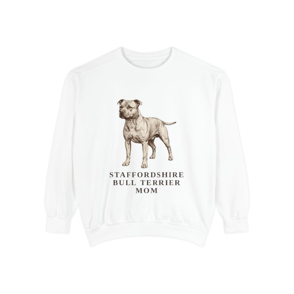 Staffordshire Bull Terrier Mom Sweatshirt, White, front view