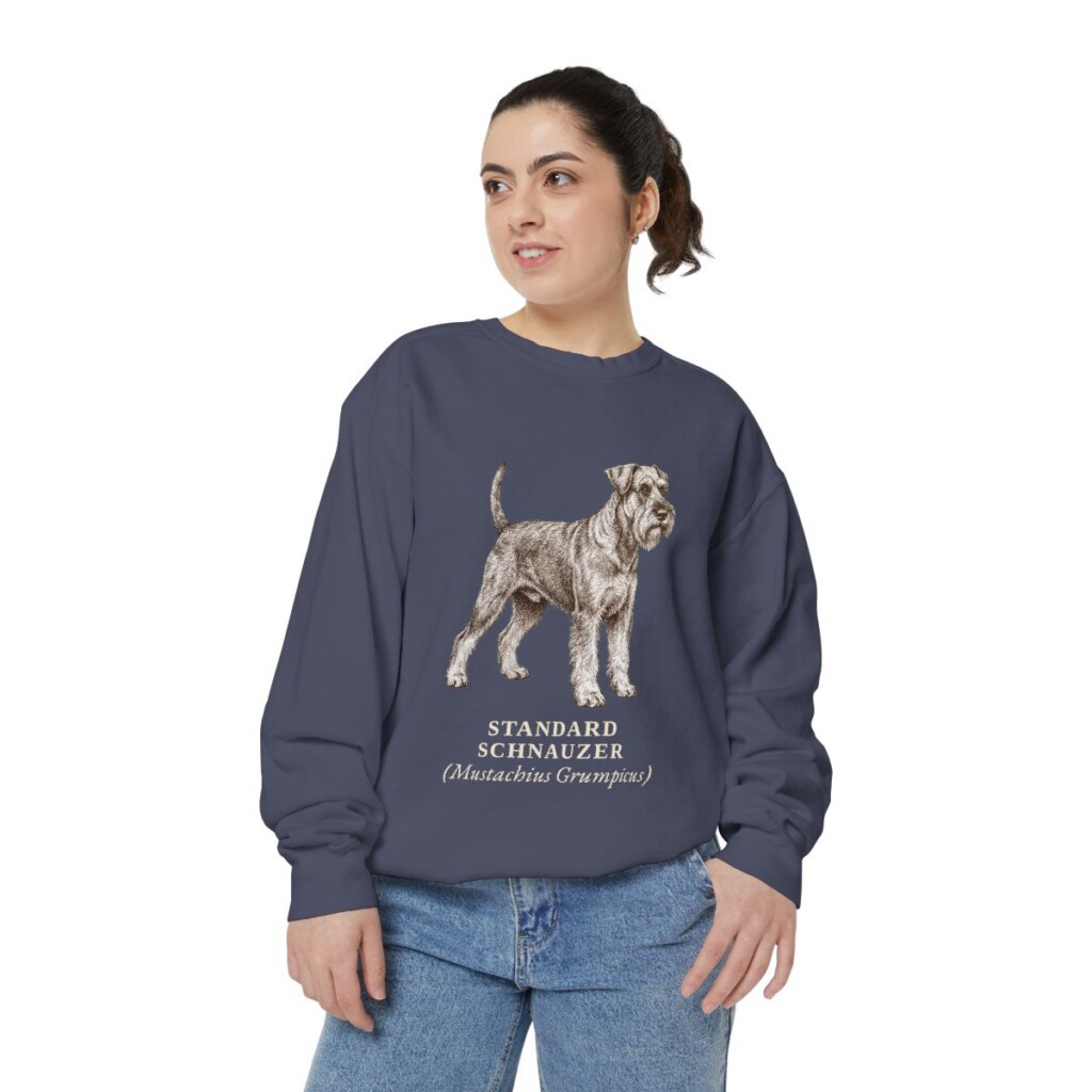 Standard Schnauzer Latin Sweatshirt, Denim, person 2 front