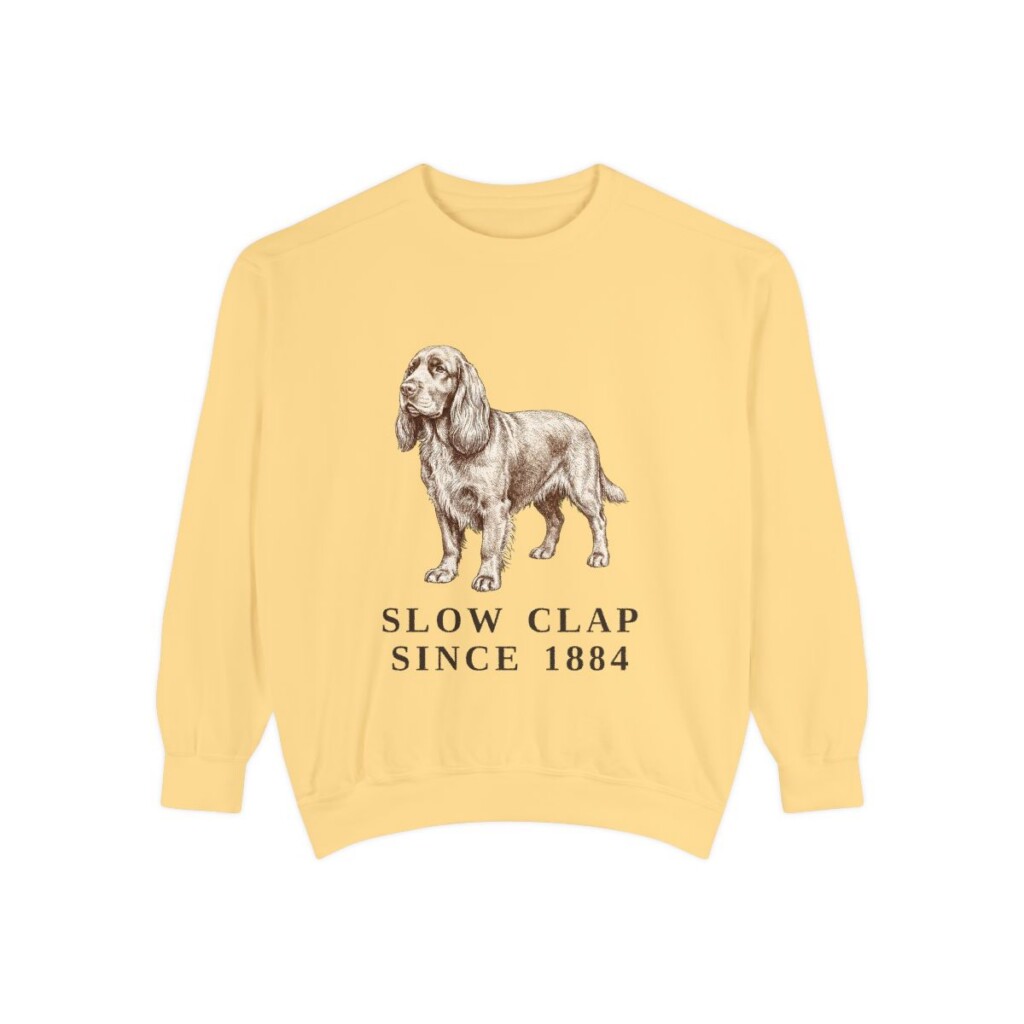 Sussex Spaniel Humor Sweatshirt, Butter, front view