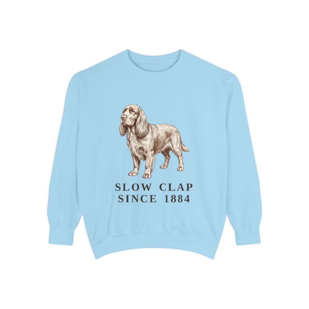 Sussex Spaniel Humor Sweatshirt, Chambray, front view