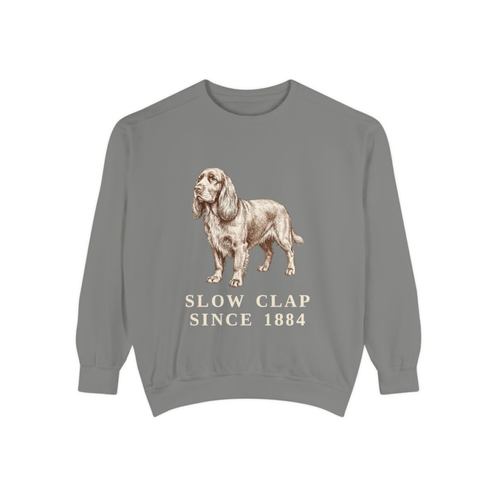 Sussex Spaniel Humor Sweatshirt, Grey, front view