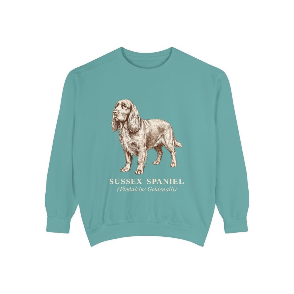 sussex-spaniel-sweatshirt-latin-seafoam-1 Sussex Spaniel Latin Sweatshirt, Seafoam, front view