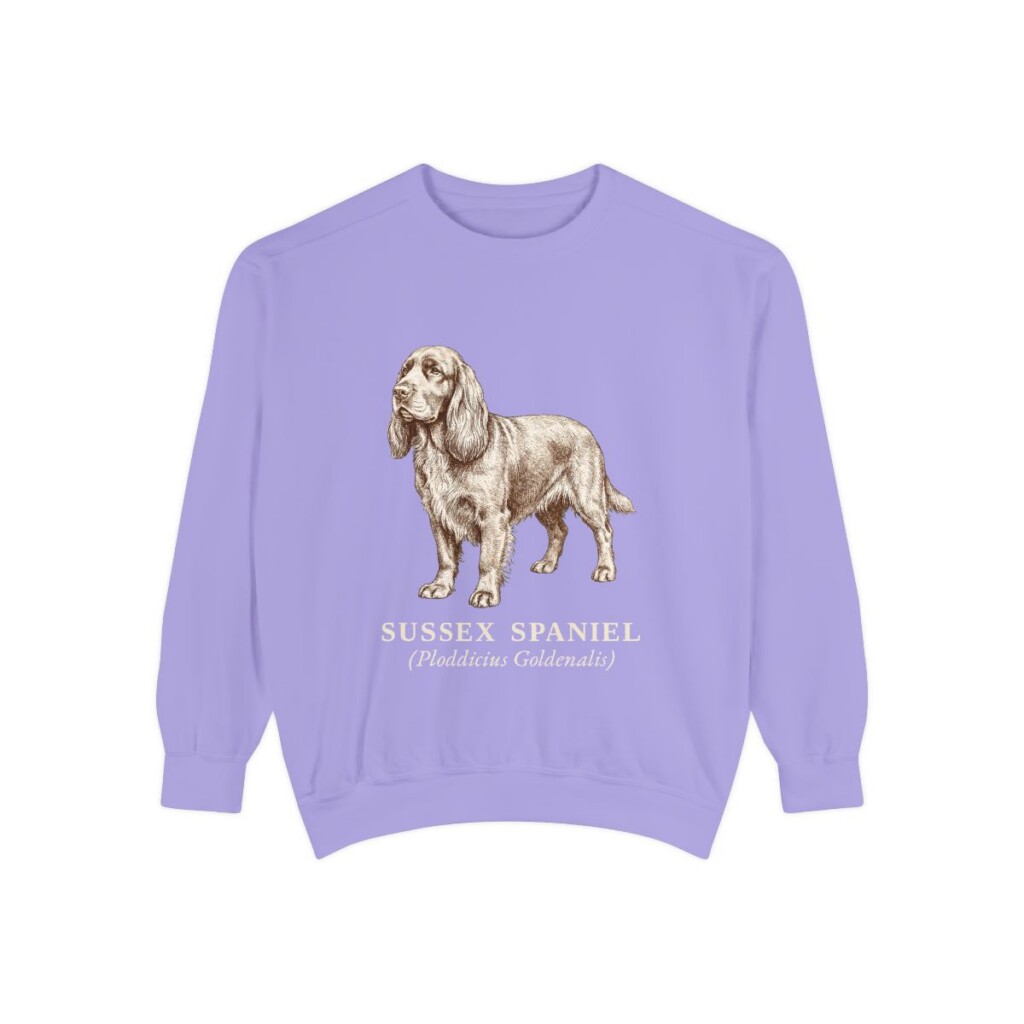 sussex-spaniel-sweatshirt-latin-violet-1 Sussex Spaniel Latin Sweatshirt, Violet, front view