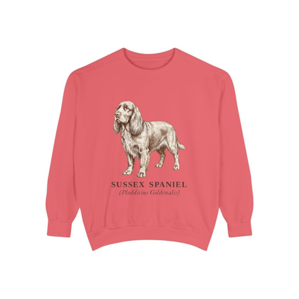 sussex-spaniel-sweatshirt-latin-watermelon-1 Sussex Spaniel Latin Sweatshirt, Watermelon, front view