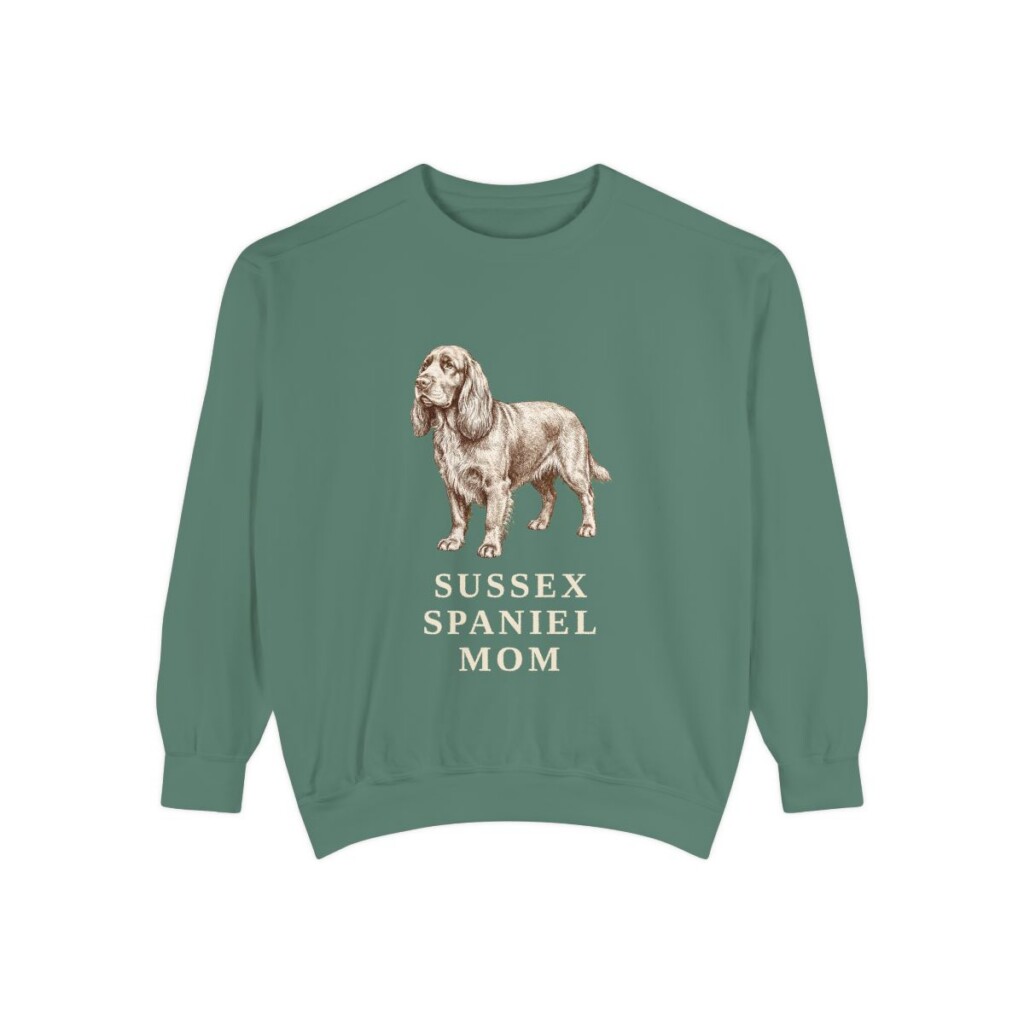 Sussex Spaniel Mom Sweatshirt, Light Green, front view