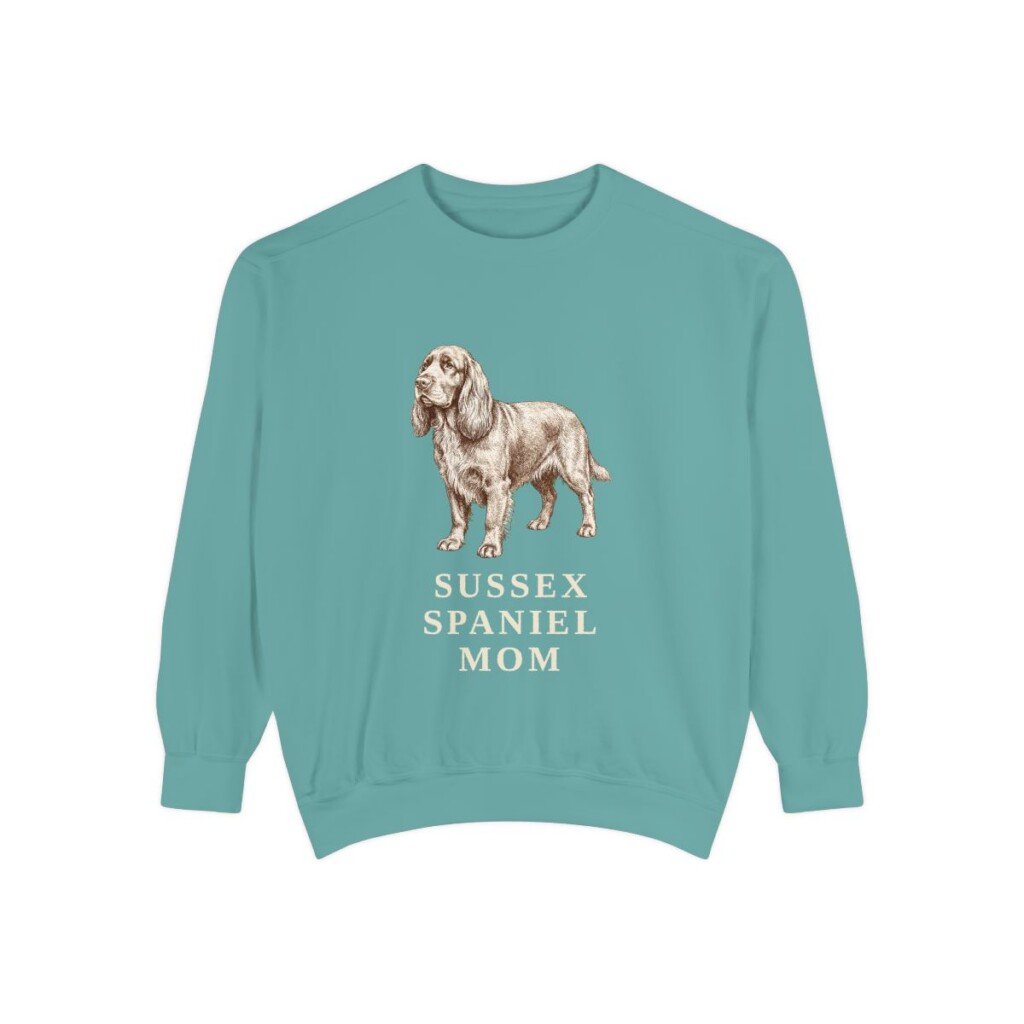 Sussex Spaniel Mom Sweatshirt, Seafoam, front view