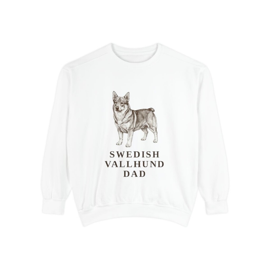 swedish-vallhund-sweatshirt-dad-white Swedish Vallhund Dad Sweatshirt, White, front view