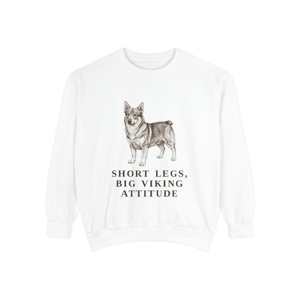 swedish-vallhund-sweatshirt-humor-white Swedish Vallhund Humor Sweatshirt, White, front view