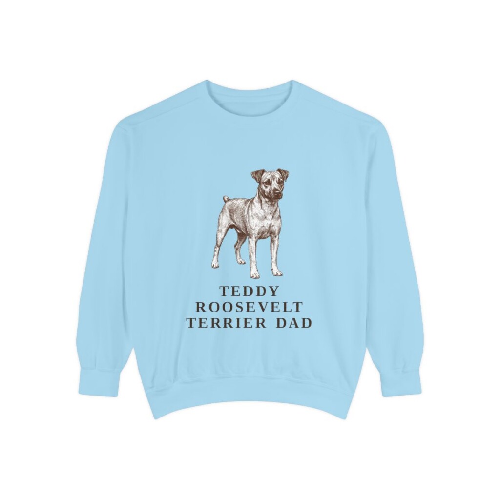 teddy-roosevelt-terrier-sweatshirt-dad-chambray Teddy Roosevelt Terrier Dad Sweatshirt, Chambray, front view