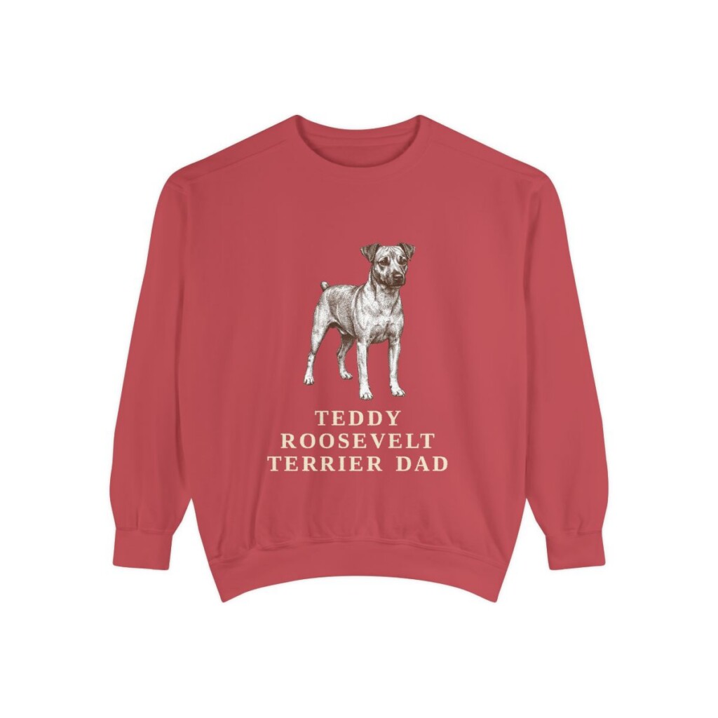 teddy-roosevelt-terrier-sweatshirt-dad-crimson Teddy Roosevelt Terrier Dad Sweatshirt, Crimson, front view