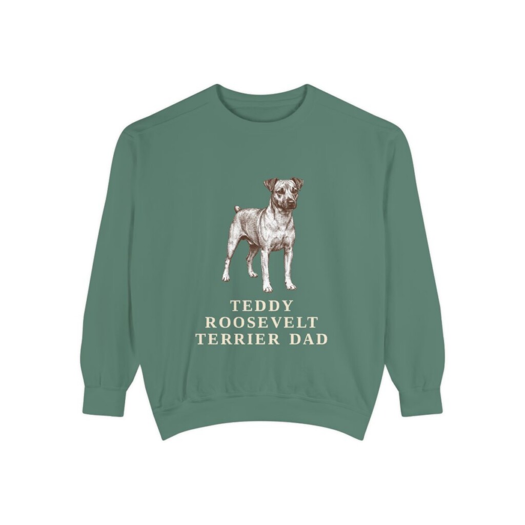 teddy-roosevelt-terrier-sweatshirt-dad-light-green Teddy Roosevelt Terrier Dad Sweatshirt, Light Green, front view