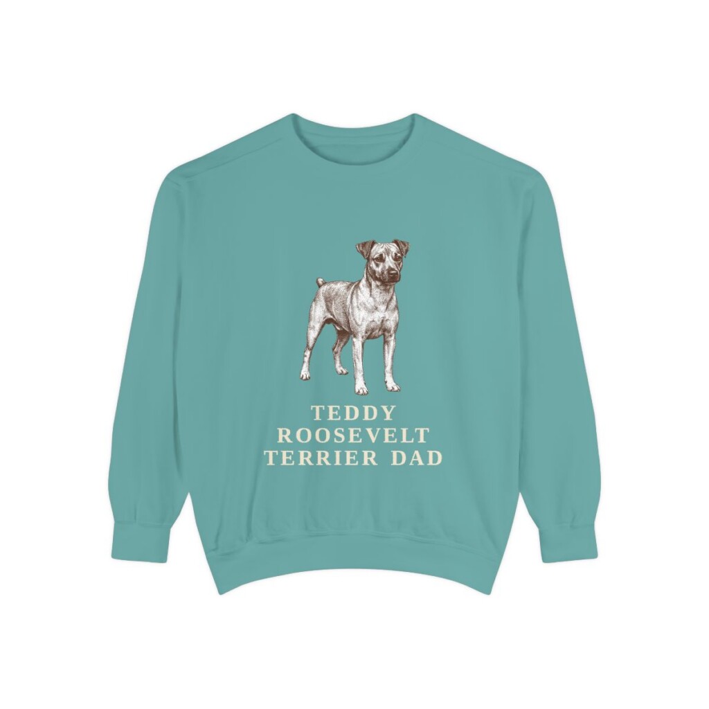 teddy-roosevelt-terrier-sweatshirt-dad-seafoam Teddy Roosevelt Terrier Dad Sweatshirt, Seafoam, front view