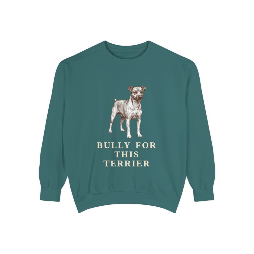 Teddy Roosevelt Terrier Humor Sweatshirt, Blue Spruce, front view