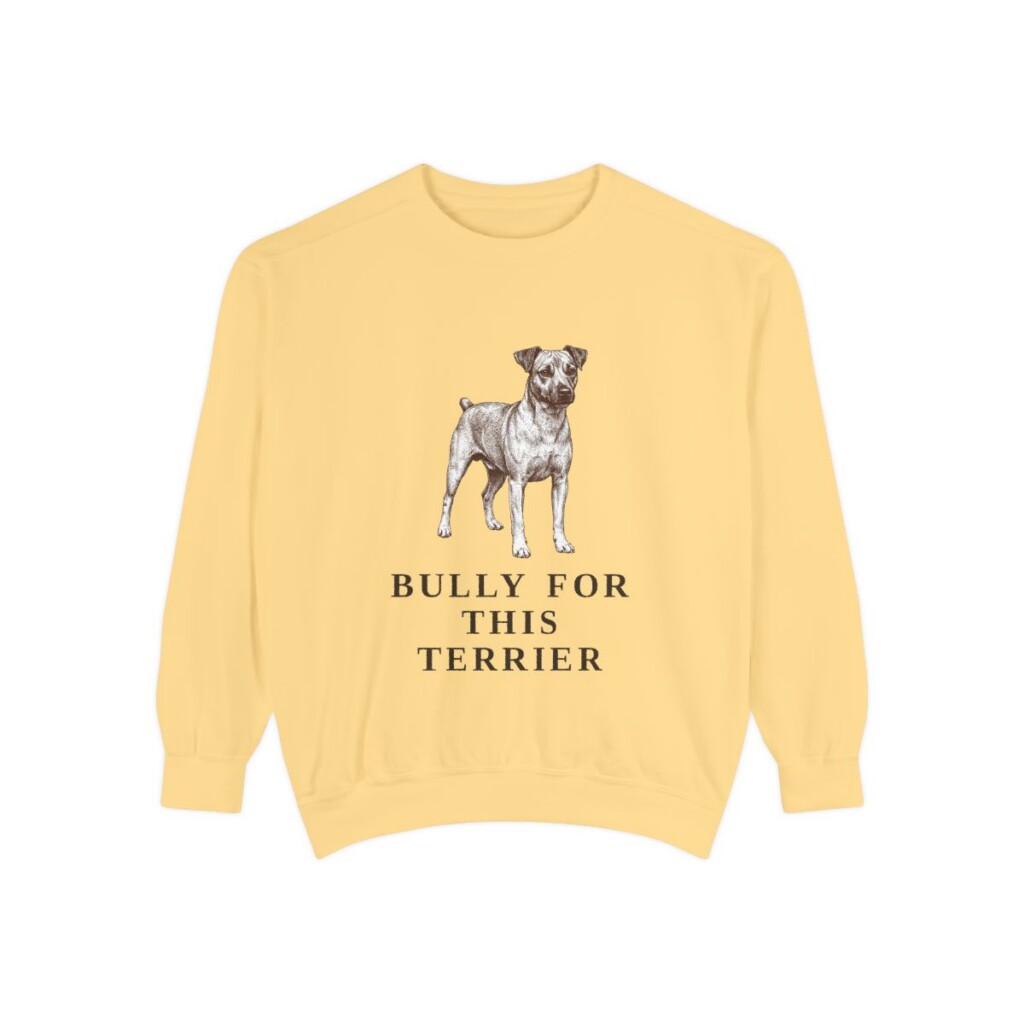 Teddy Roosevelt Terrier Humor Sweatshirt, Butter, front view
