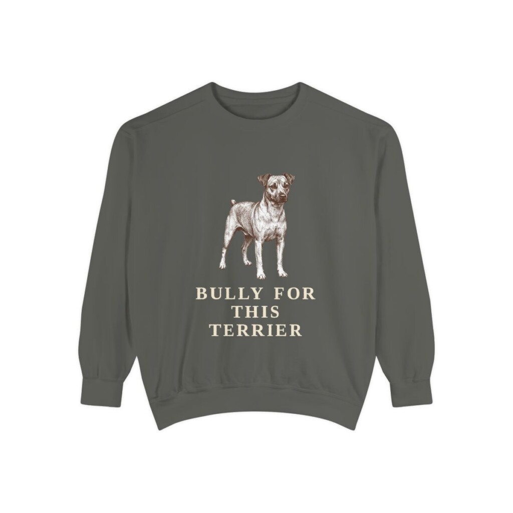 Teddy Roosevelt Terrier Humor Sweatshirt, Pepper, front view