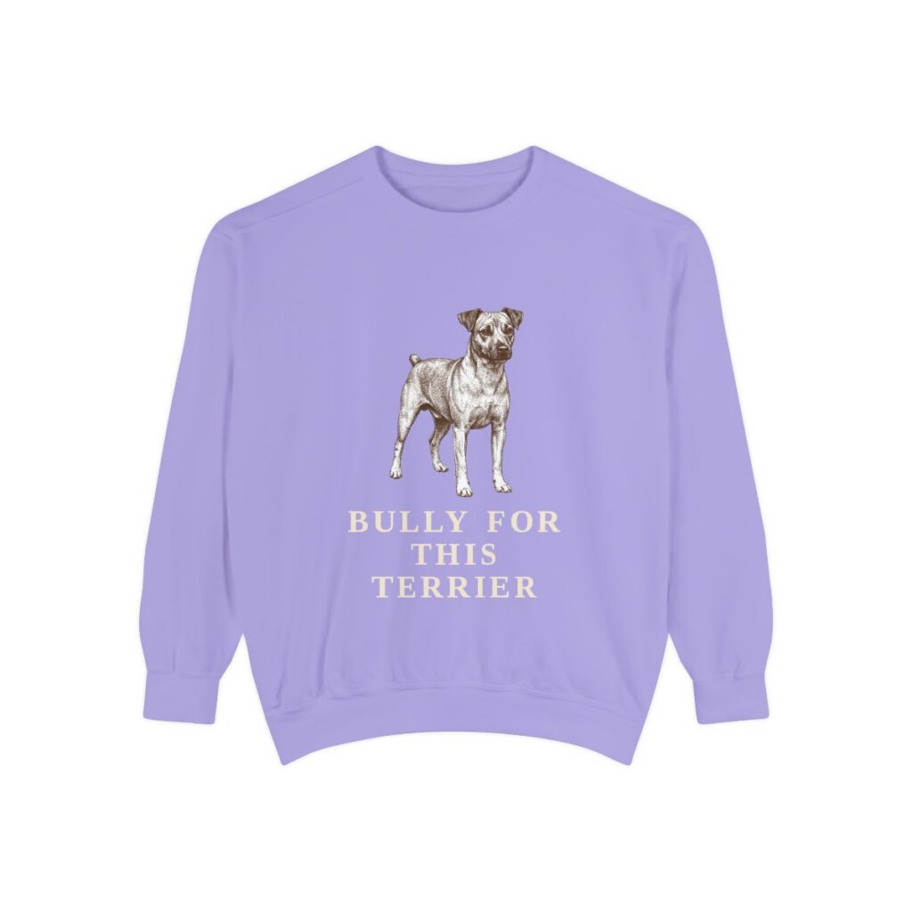 Teddy Roosevelt Terrier Humor Sweatshirt, Violet, front view