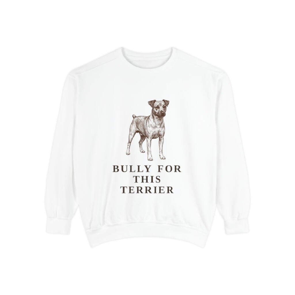Teddy Roosevelt Terrier Humor Sweatshirt, White, front view