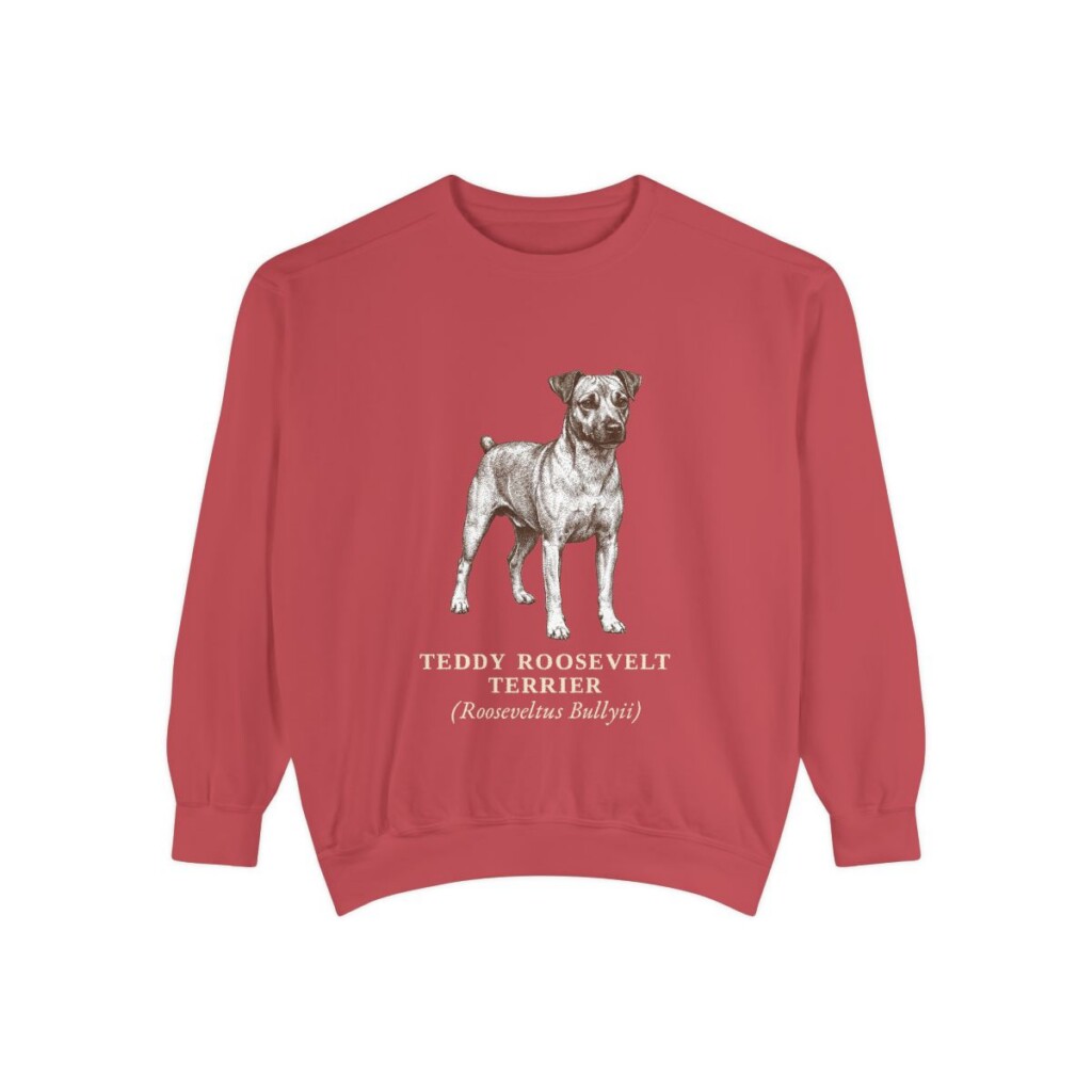 Teddy Roosevelt Terrier Latin Sweatshirt, Crimson, front view