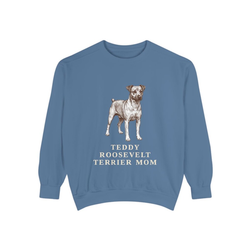 Teddy Roosevelt Terrier Mom Sweatshirt, Blue Jean, front view