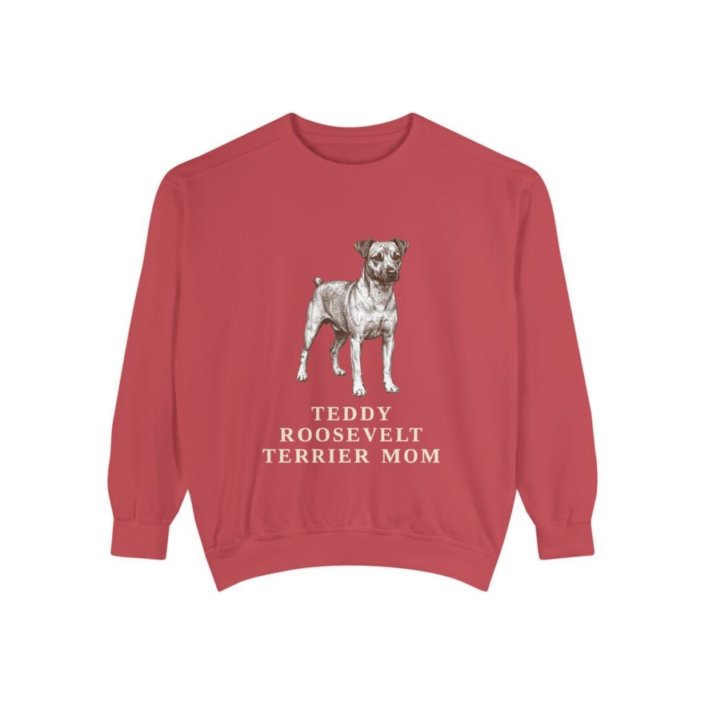 Teddy Roosevelt Terrier Mom Sweatshirt, Crimson, front view