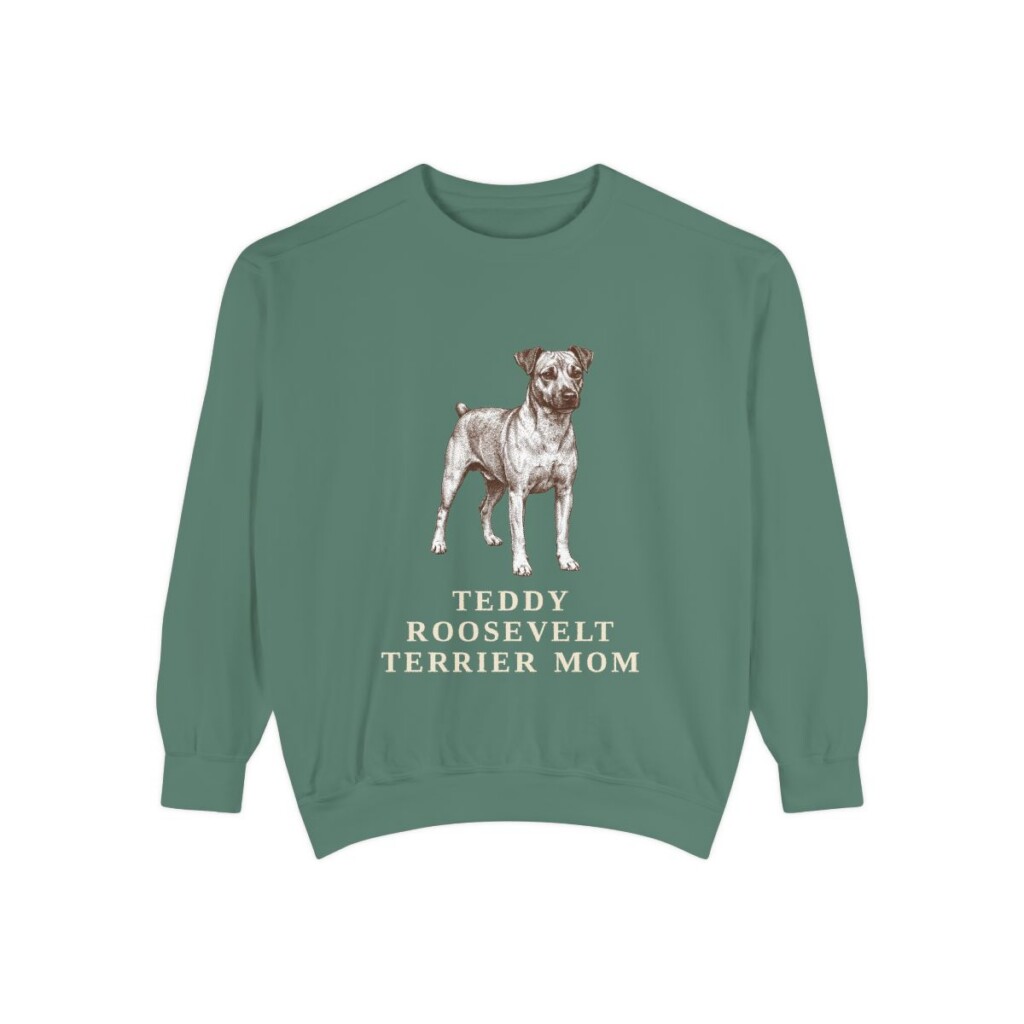 Teddy Roosevelt Terrier Mom Sweatshirt, Light Green, front view