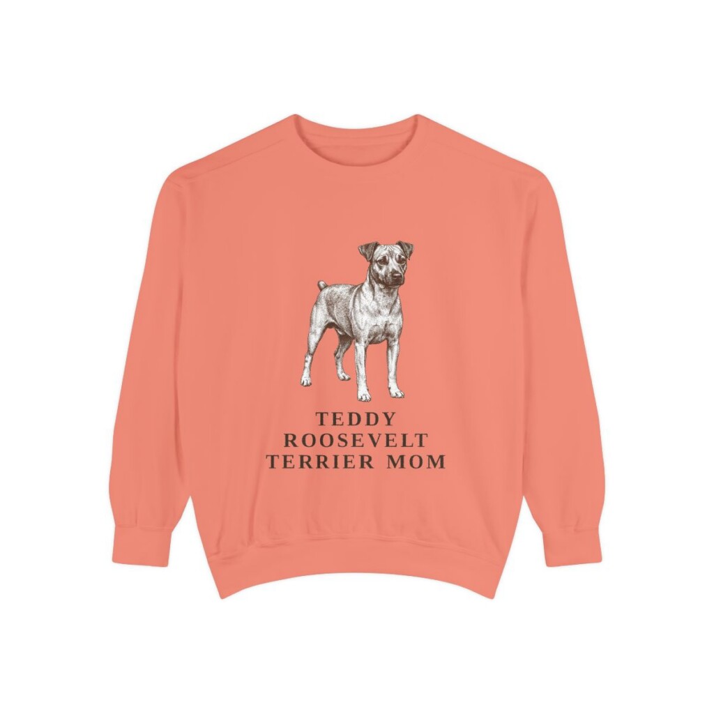 Teddy Roosevelt Terrier Mom Sweatshirt, Terracotta, front view