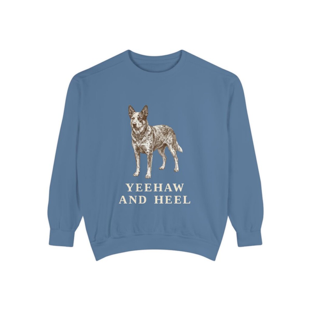 Texas Heeler Humor Sweatshirt, Blue Jean, front view