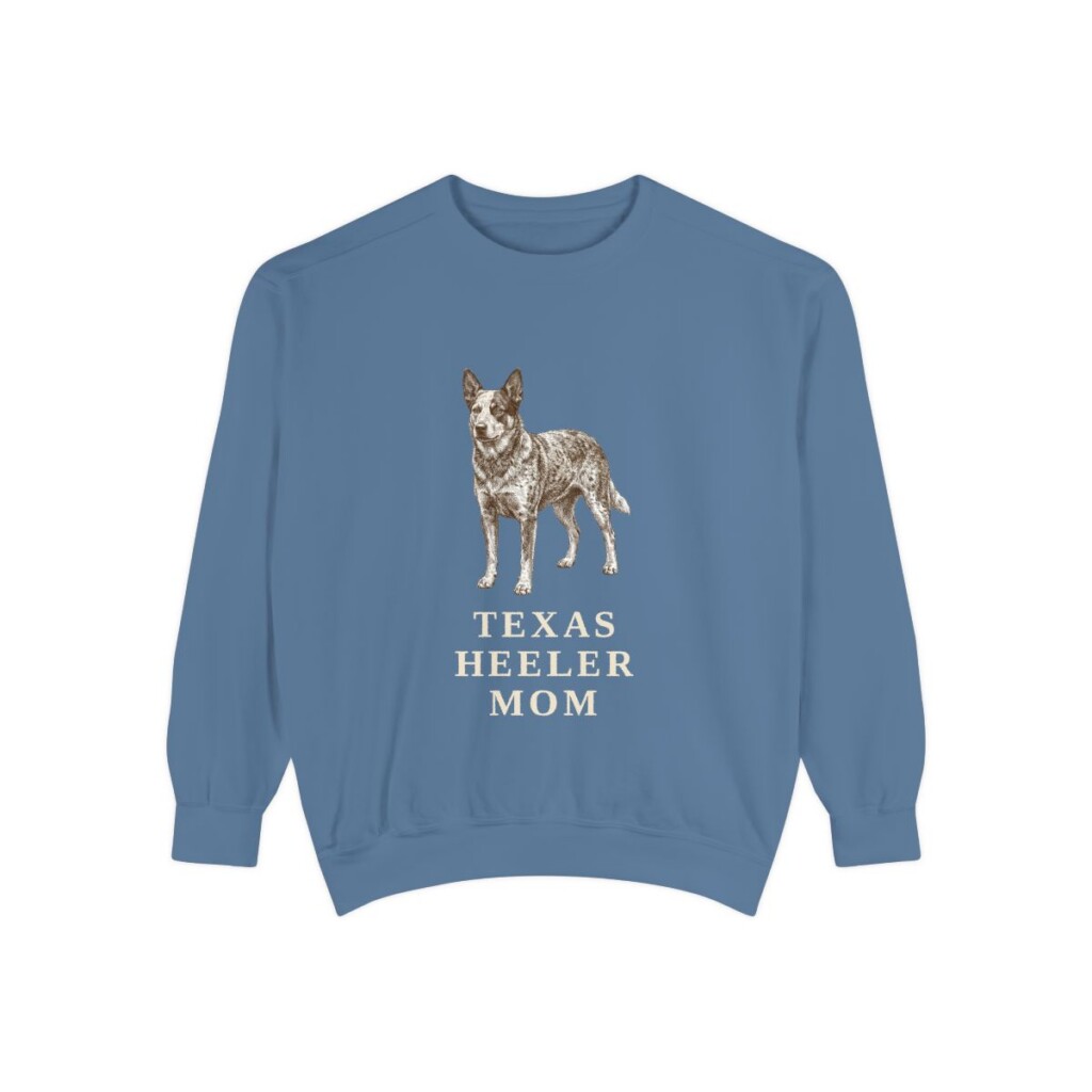 texas-heeler-sweatshirt-mom-blue-jean Texas Heeler Mom Sweatshirt, Blue Jean, front view
