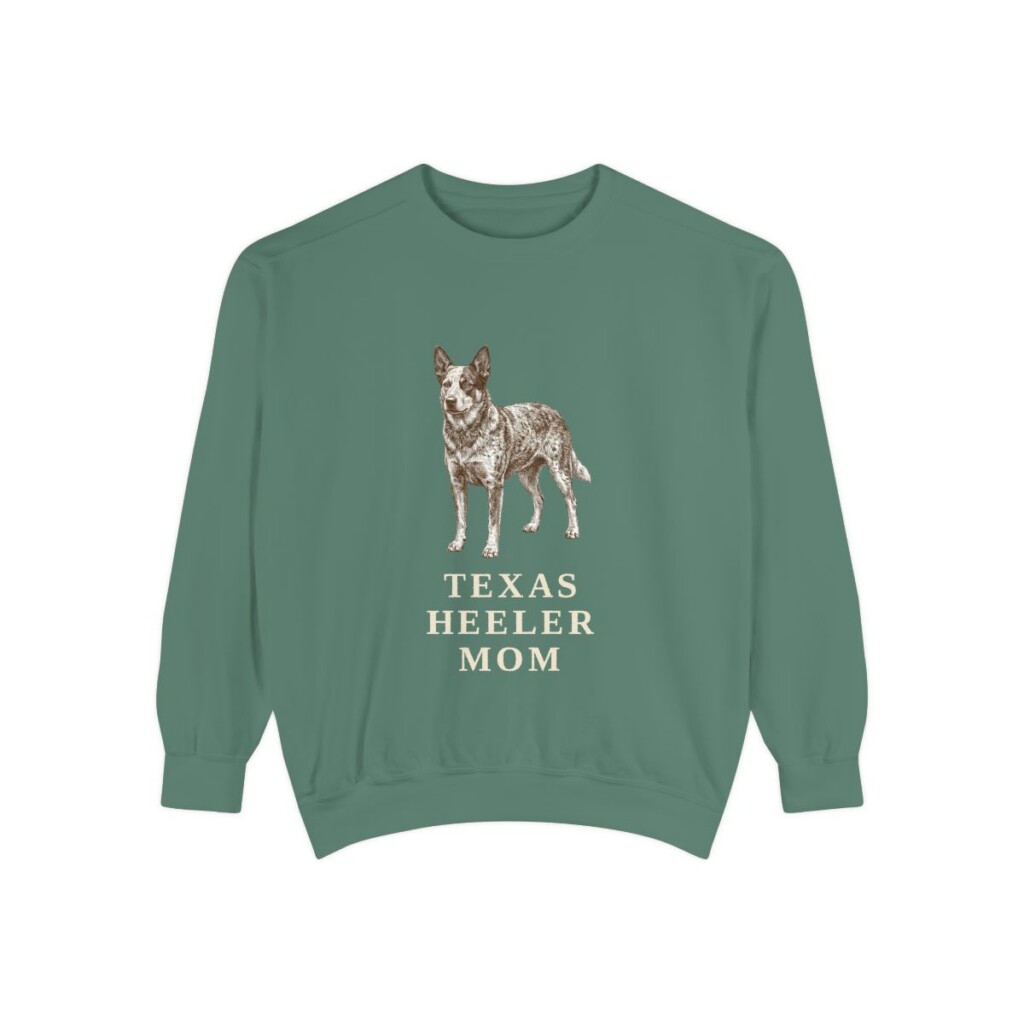 texas-heeler-sweatshirt-mom-light-green Texas Heeler Mom Sweatshirt, Light Green, front view