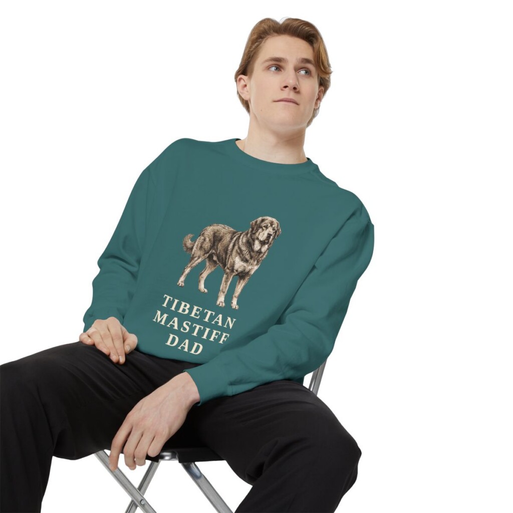 Tibetan Mastiff Dad Sweatshirt, Blue Spruce, person 1 context