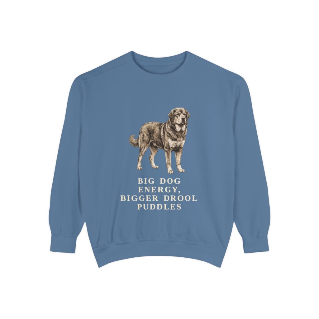 Tibetan Mastiff Humor Sweatshirt, Blue Jean, front view