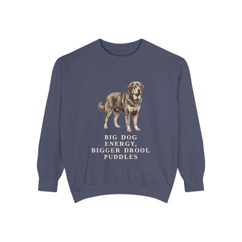 Tibetan Mastiff Humor Sweatshirt, Denim, front view