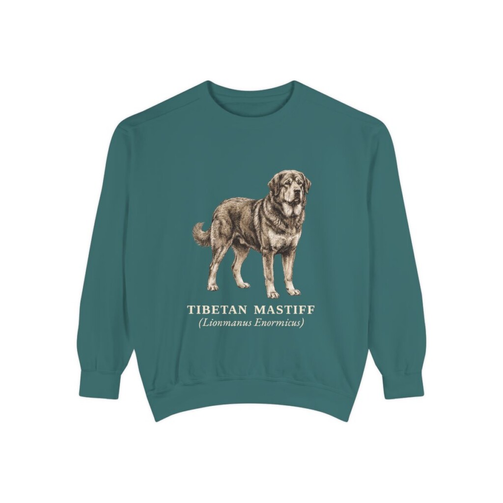 Tibetan Mastiff Latin Sweatshirt, Blue Spruce, front view