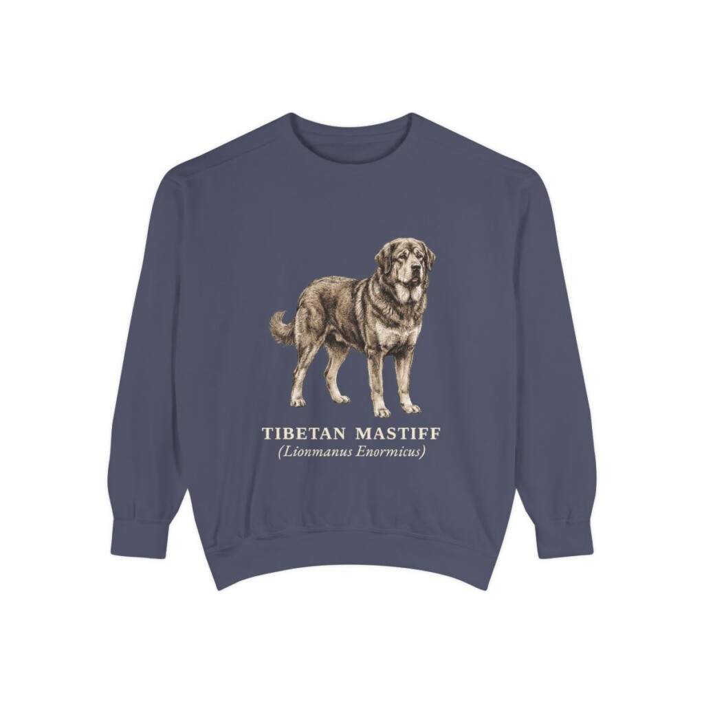 Tibetan Mastiff Latin Sweatshirt, Denim, front view