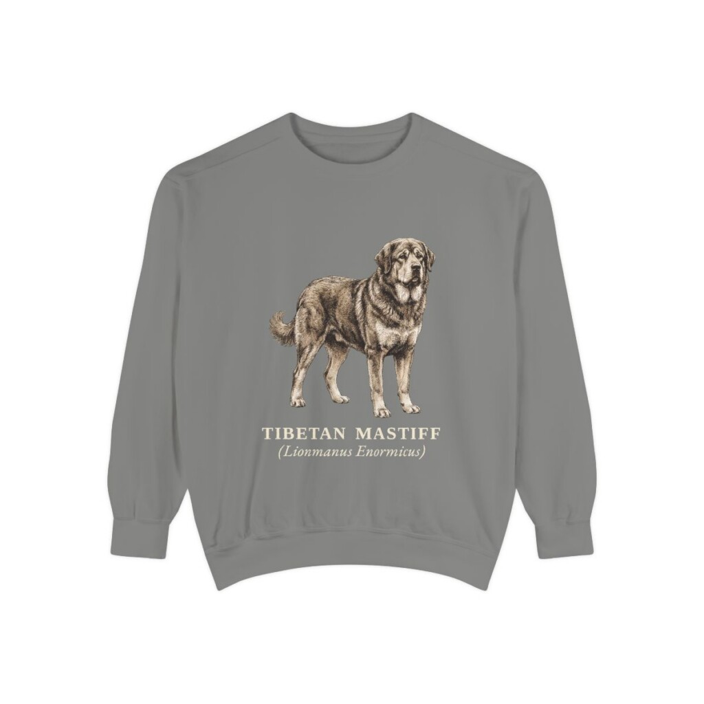 Tibetan Mastiff Latin Sweatshirt, Grey, front view
