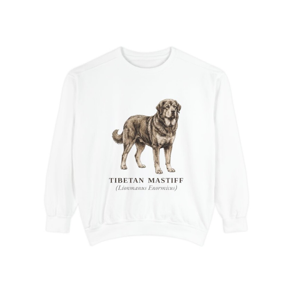 Tibetan Mastiff Latin Sweatshirt, White, front view