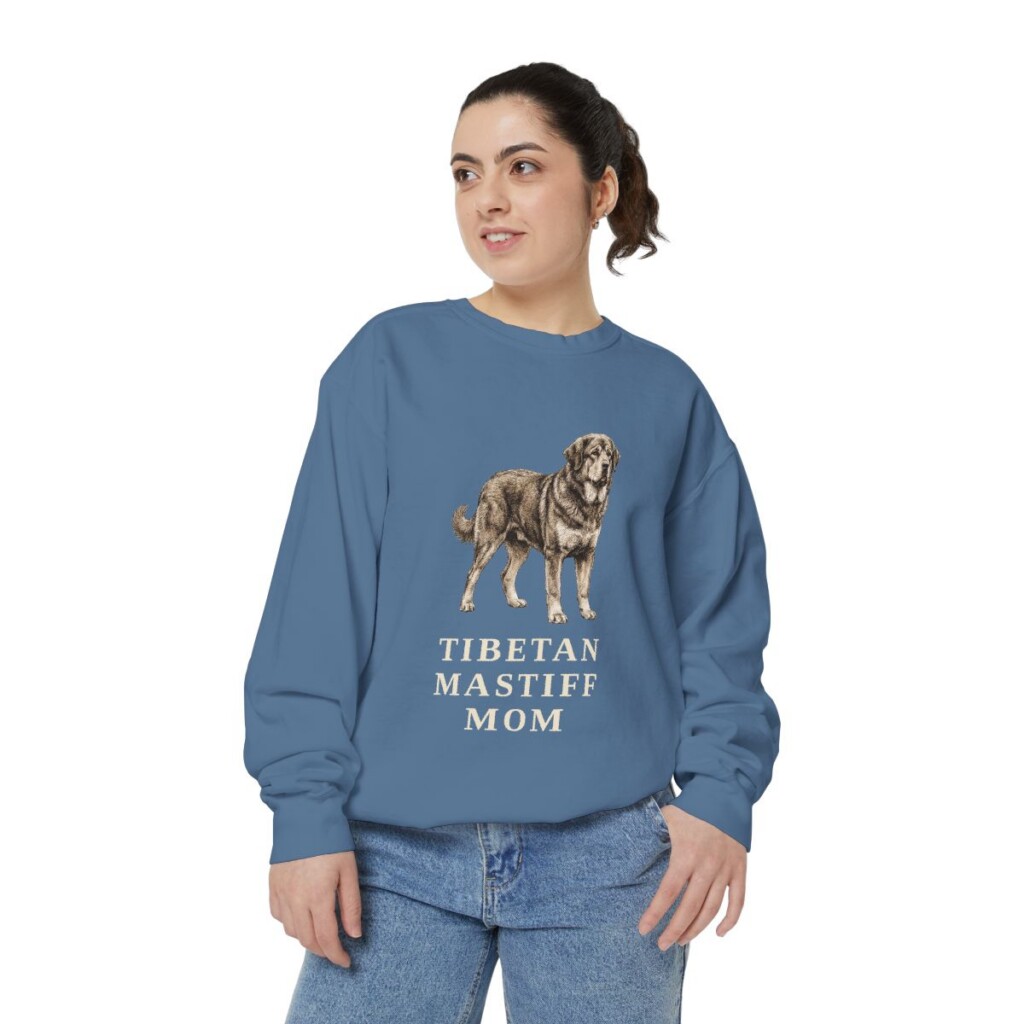 Tibetan Mastiff Mom Sweatshirt, Blue Jean, person 2 front