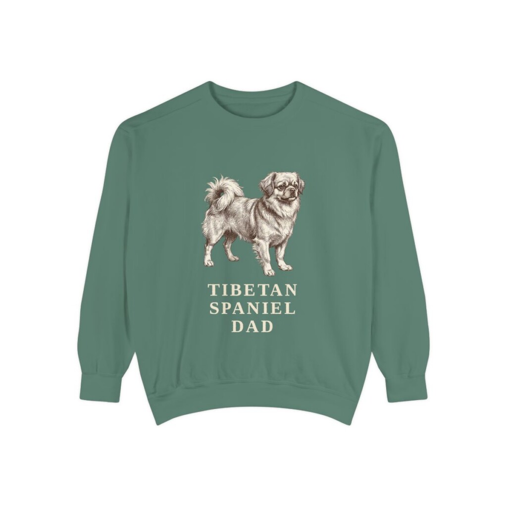 tibetan-spaniel-sweatshirt-dad-light-green Tibetan Spaniel Dad Sweatshirt, Light Green, front view