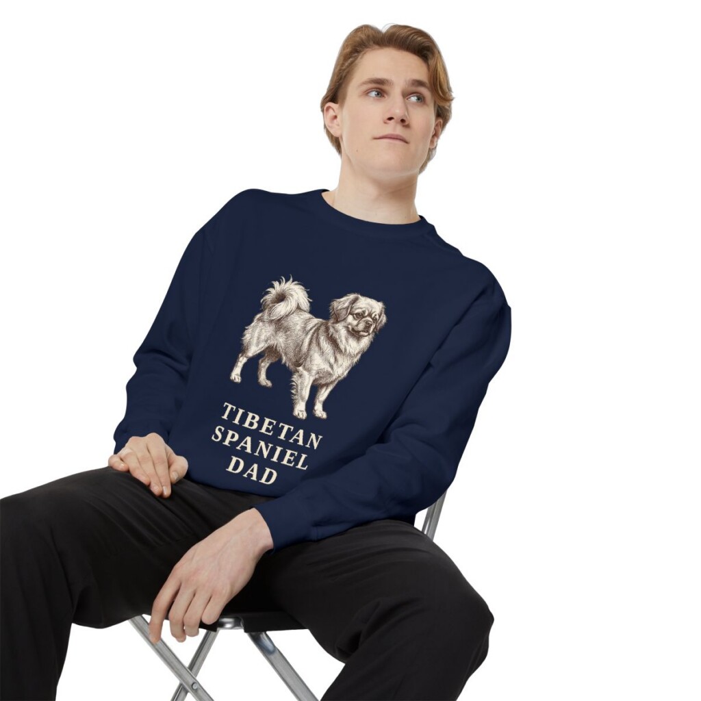 tibetan-spaniel-sweatshirt-dad-true-navy-person-1-context Tibetan Spaniel Dad Sweatshirt, True Navy, person 1 context