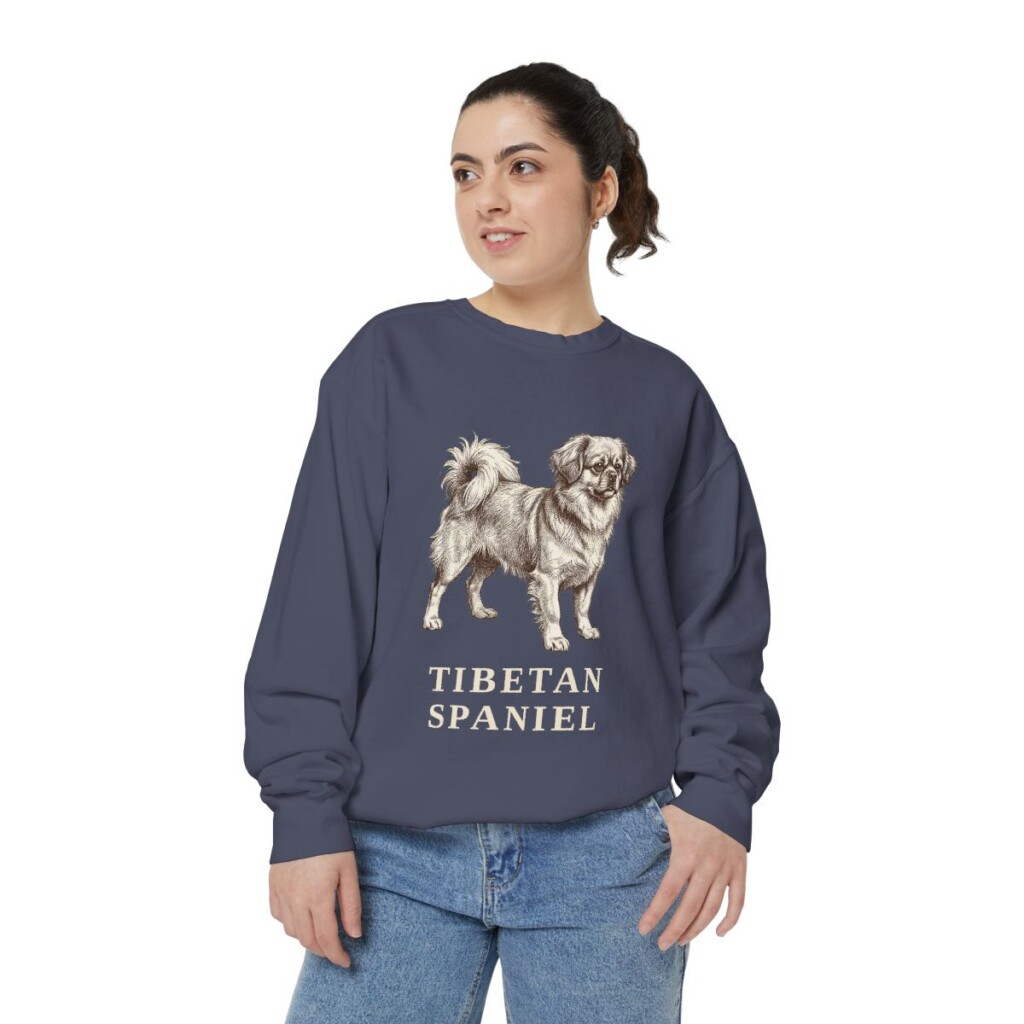 Tibetan Spaniel Sweatshirt, Denim, person 2 front