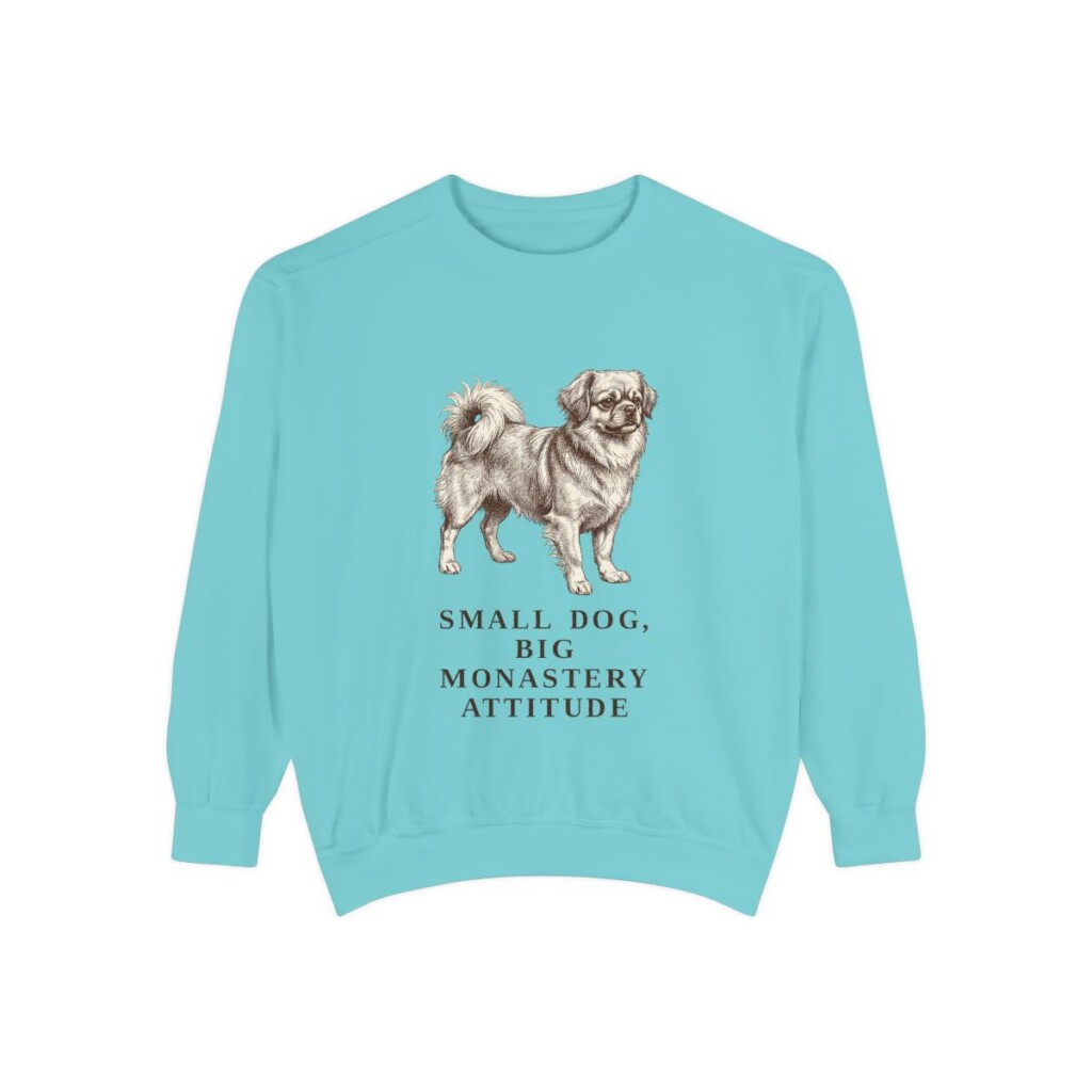 Tibetan Spaniel Humor Sweatshirt, Chalky Mint, front view