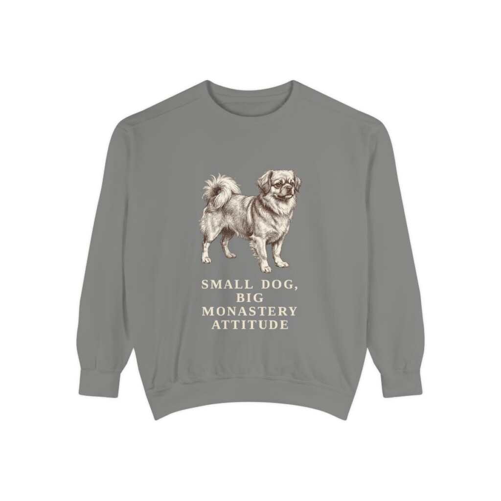 Tibetan Spaniel Humor Sweatshirt, Grey, front view