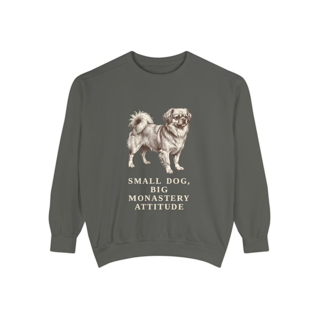 Tibetan Spaniel Humor Sweatshirt, Pepper, front view