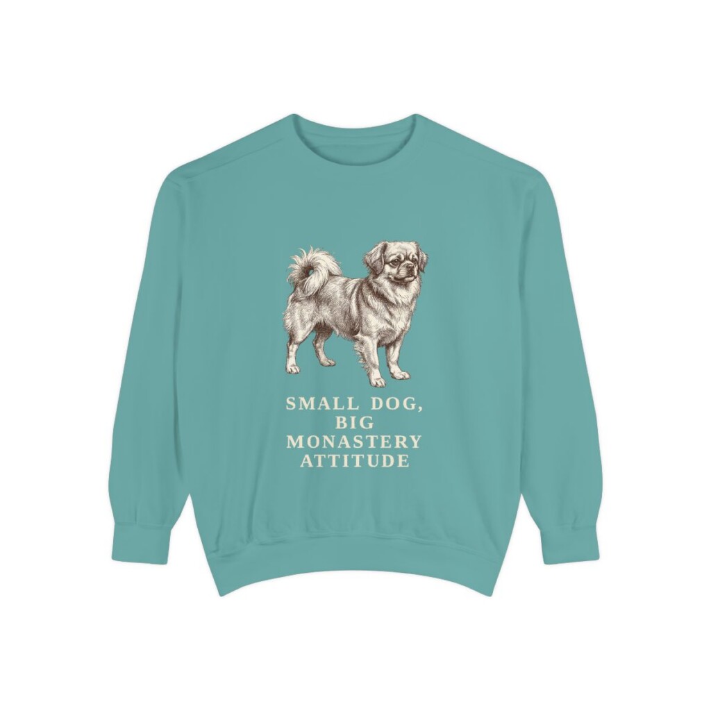 Tibetan Spaniel Humor Sweatshirt, Seafoam, front view