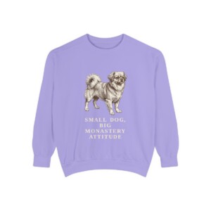 Tibetan Spaniel Humor Sweatshirt, Violet, front view