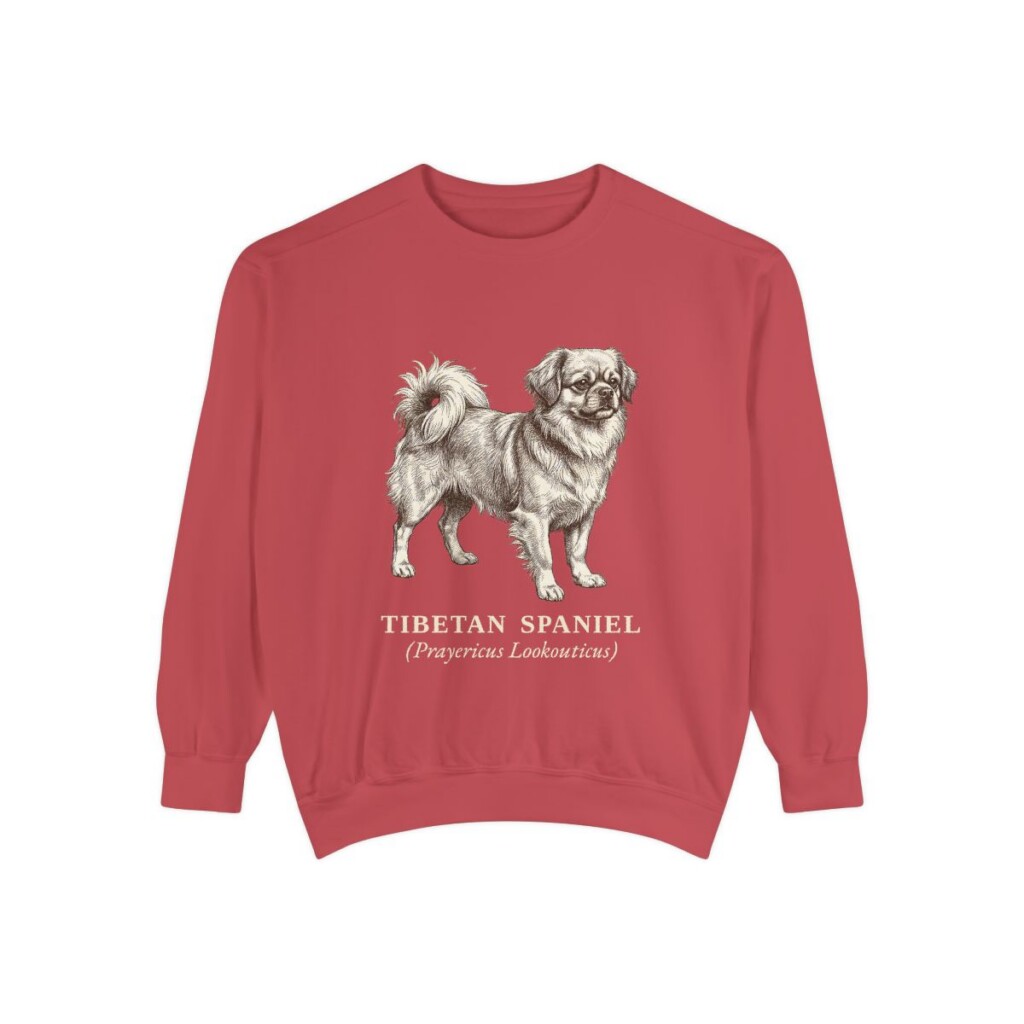 Tibetan Spaniel Latin Sweatshirt, Crimson, front view