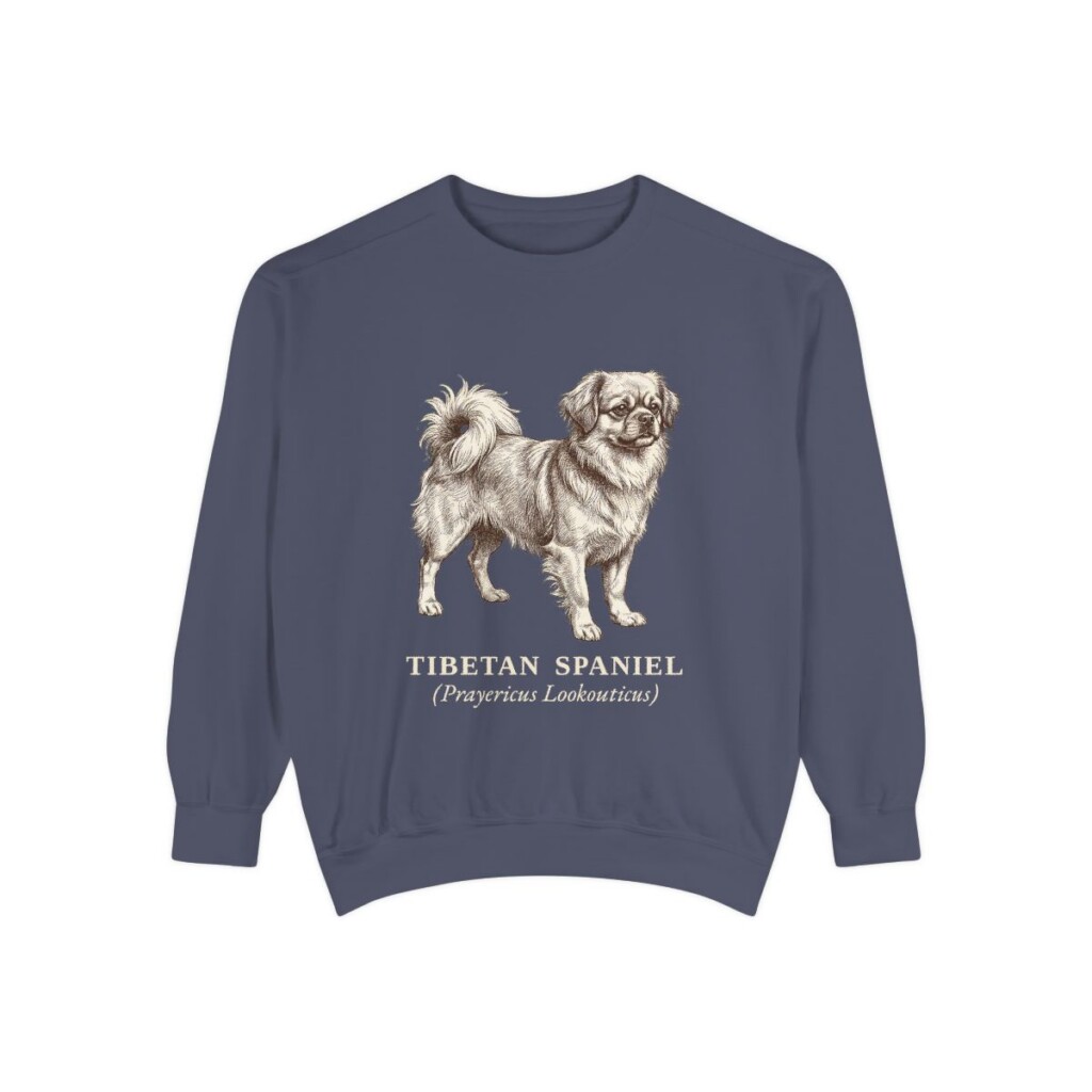 Tibetan Spaniel Latin Sweatshirt, Denim, front view
