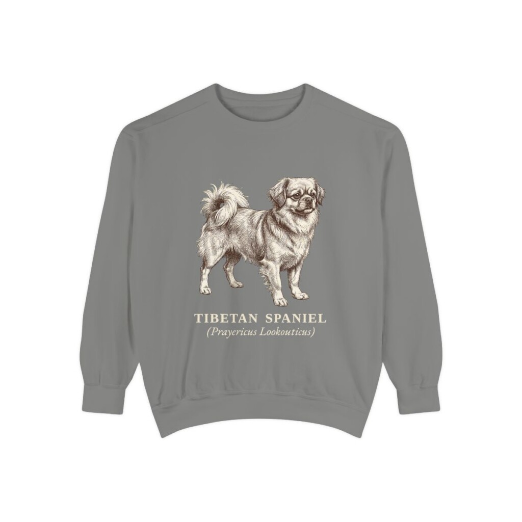 Tibetan Spaniel Latin Sweatshirt, Grey, front view