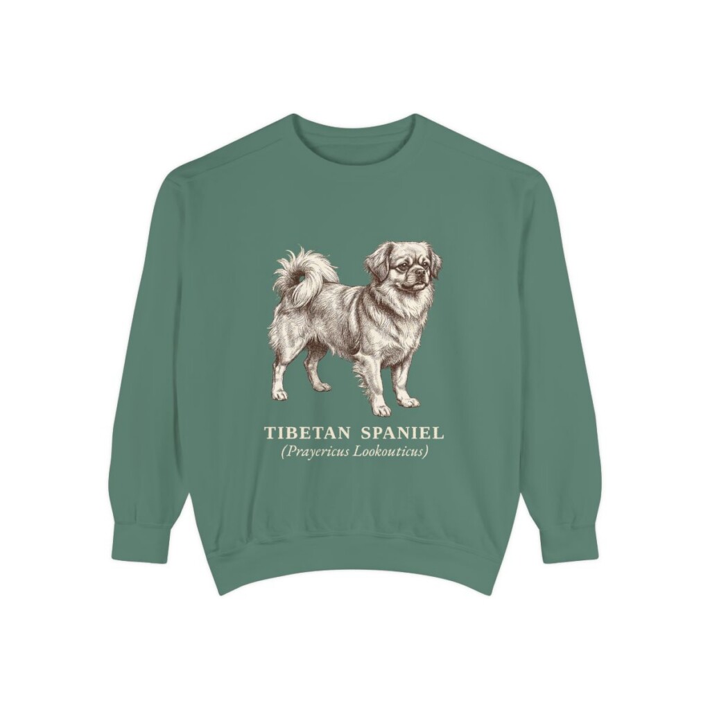 Tibetan Spaniel Latin Sweatshirt, Light Green, front view